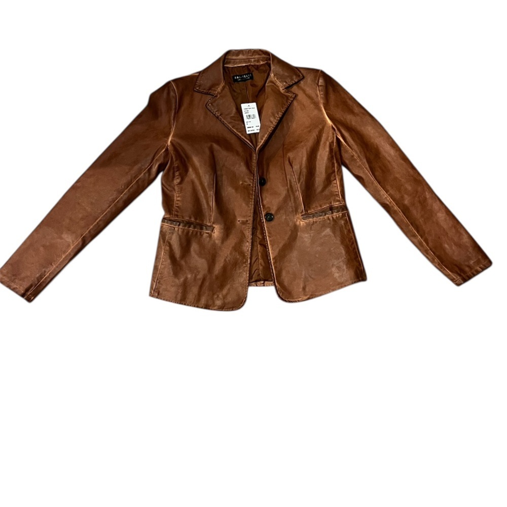 Bagatelle Collection Faux Leather Blazer Size S Maple Brown Distressed Jacket